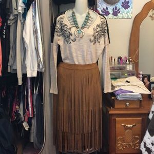 Brown fringe skirt